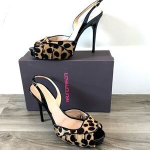 NIB BRUNO FRISONI ROGER VIVIER Animal/Pony Black patent Sandal Heels sz11